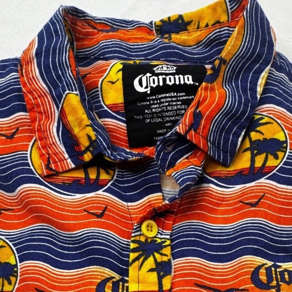 Corona Extra Mens Small Tropical Palm Tree Sunset Button Down Shirt vaca beach
